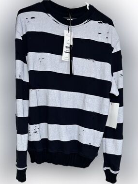 Amiri NWT Barneys NYC Striped Distressed Crewneck Sweater Black  Gray cashmere